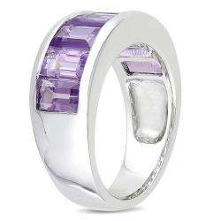 Sterling Silver Baguette cut Amethyst Band Ring  