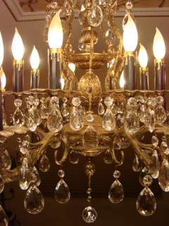   ANTIQUE FRENCH BRASS BRONZE & CRYSTAL PINEAPPLE CHANDELIER 16 L  