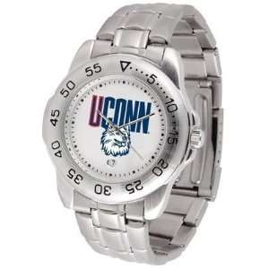  Connecticut Huskies   UConn Suntime Mens Sports Watch w/ Steel Band 
