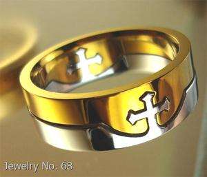 TWO TONE GOLD AND STAINLESS STEEL TEMPLAR CROSS RING  