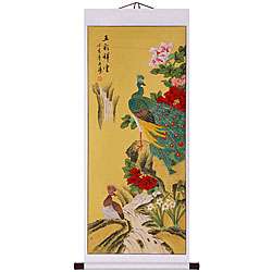 Phoenix and Peonies Asian Art Scroll Wall Painting  