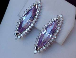 Vintage style MARQUISE Lavender cz Rhodium 925 Sterling Omega EARRINGS 