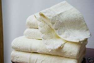 PCS Egyptian Cotton W/ Lace Trim Bath Towel Set Ivory  