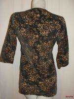   JUST MISS Brown Black Glistening 3/4 Sleeve Blouse Top Size 2 2XL Jrs