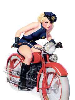 Pin Up Poster Blonde On Motorcycle Wearing  