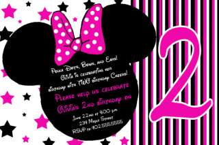 Stars Pink Mickey & Minnie Mouse Birthday Invitations  