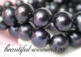 nature 3strands 10mm Tahitian black freshwater pearl necklace shell 