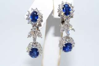   35CT CEYLON BLUE SAPPHIRE & DIAMOND FLOWER EARRINGS 18K WHITE GOLD VVS