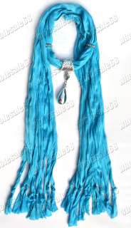 blue cotton scarf charm silver plated drop pendant fashion womens 