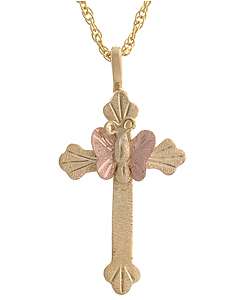 Black Hills Gold Butterfly Cross Pendant Necklace  