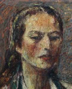   RUSSIAN EARLY MODERNIST OIL PAINTING FEMALE PORTRAIT MUSEUM LABEL