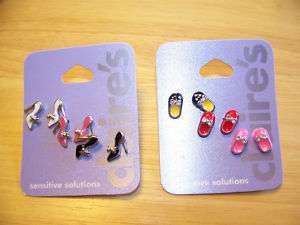 Claires 3 Pair High Heel or Bow Flat Shoe Earrings  