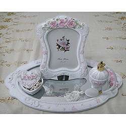 Lorren Home Trend White & Pink Vanity Dresser Set  
