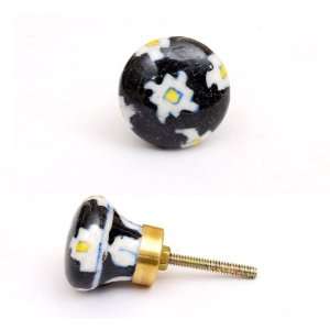 Set of 3 Hand Painted Pottery Cabinet Knobs with Black, White, and 