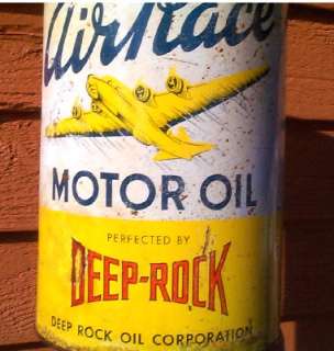 Vintage Original Old Deep Rock Oil Can Airplane Metal Advertising 