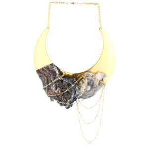   Susan Hanover Earthly Agates Draped in Chains Bib Necklace Jewelry