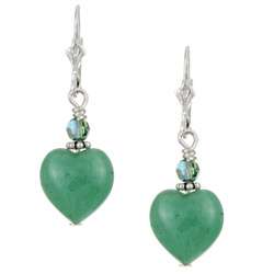 Charming Life Silver Green Aventurine Heart Earrings  