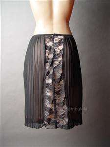 BLACK Elegant Evening Lace Trim Pleated Chiffon Skirt S  
