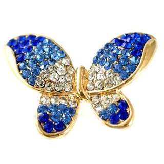   Shipping Blue Cute Big Butterfly Gold plate Diamante Adjustable Ring