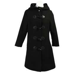 DKNY Girls Black Wool Hooded Duffle Coat  