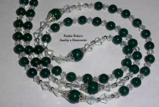 Dark Green Jade Catholic Rosary Bead Necklace  