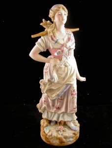   PORCELAIN BISQUE FIGURINE LARGE 12 3/4 OF A RURAL MILKMAID LADY