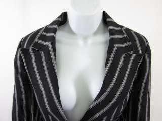JON Black Gray Striped Linen Buttoned Blazer Jacket 14  