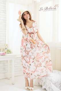   Boho Belted Floral Chiffon Summer Cocktail Long Maxi Dress #63 2 Color