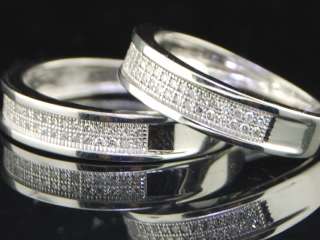 LADIES + MENS WEDDING BAND DIAMOND RING DUAL DUO SET  