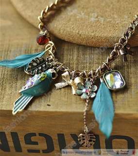 Fashion Parrot Feather Flower Bowknot Leaf Charms Necklace  