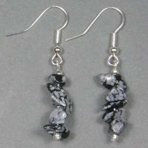 Snowflake Obsidian Crystal Tumbled Chip Earrings   (ER10)