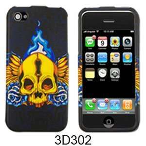  FOR APPLE IPHONE 4 CASE 3D TATTOO SKULL WINGS BLACK Cell 