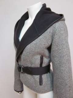 HERMES Double Face Cashmere Tweed Belted Hooded Jacket sz 34 / 4 NWT 