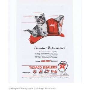  1946 Texaco Dealers Purrfect (Cat) Red Hat Vintage Ad 