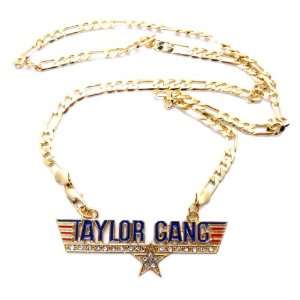  Gold Taylor Gang Pendant with a 24 Inch 5mm Figaro Chain 