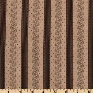  44 Wide Flourish Floral Stripes Tan/Brown Fabric By The 