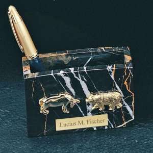   Luxurious Marble Bull and Bear Stock Market Pen Cup 