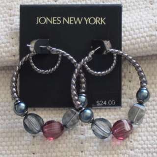 New Jones New York Hoop Earrings Gift Womens Jewelry Tungsten Tone 