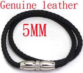 5mm Brown Genuine Braided Leather Steel Clasp Necklace  