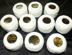 New 10 White Anchor Pearl Cotton Balls. 85 Meters each  