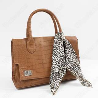 Women Vintage Croco Satchel Purse Handbag Shoulder Bag + Free 
