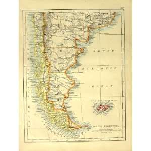 1918 Map Argentina Falkland Rio Lima Panama Aires 