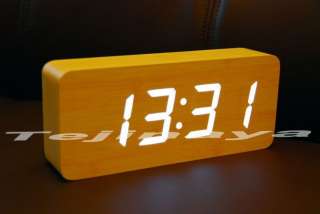 NEW Retro WHITE LED Brown Wood Digital Desk Alarm Clock  