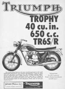 1964 Triumph Trophy TR6S/R 650 Motorcycle Original Ad  