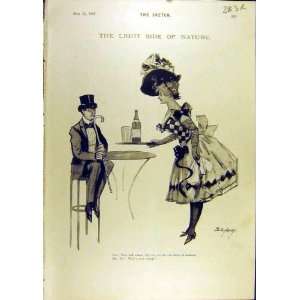  1897 Comedy Comic Lady Waitress Gentlemen Sketch Print 