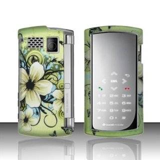 Green Flower Rubberized Snap on Hard Protective Cover Case for Sanyo 