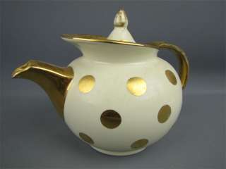 Vintage HALL 6 Cup Teapot Polka Dots #0698 Gold Label  
