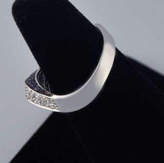Gubelin 18k White Gold Blue Sapphire Diamond Ring  