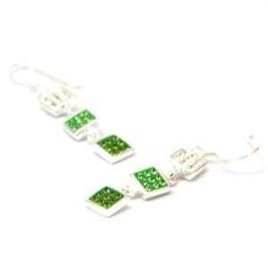  925 Silver Triology Green Drop Earrings With Crystals 