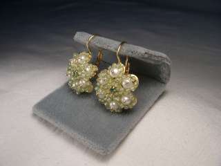 Unique 18K Gold Peridot Seed Pearl Emerald Earrings  